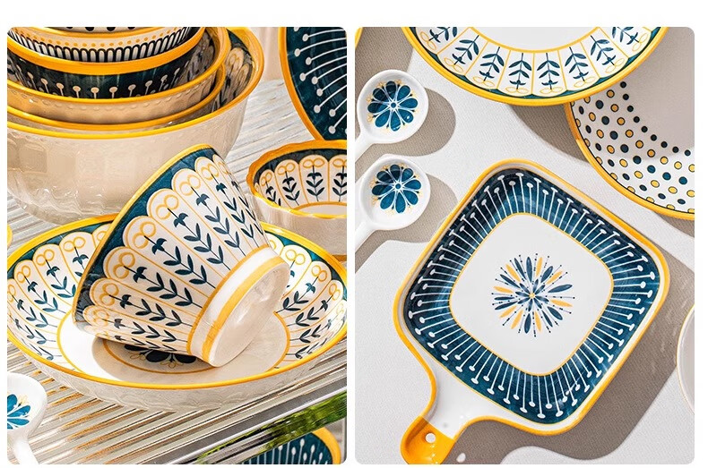 Набор посуды CERAMICS Nordic Style, японский стиль, 16 предметов, керамика, для дома, для новоселья, золотистый
