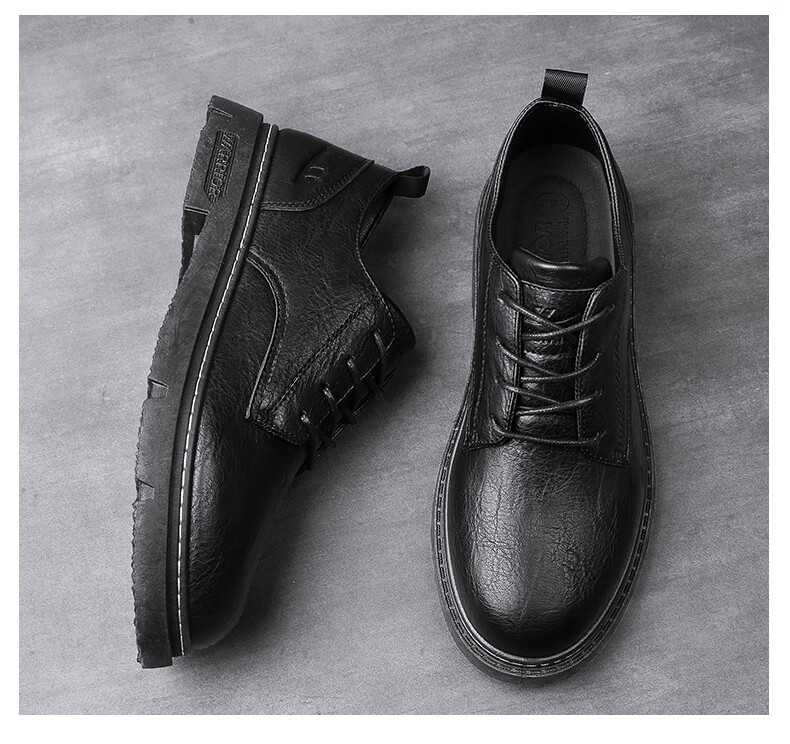 Мужские туфли Huili (Warrior) Business Casual, кожаные, на шнуровке, модель 0650, черные, размер 40
