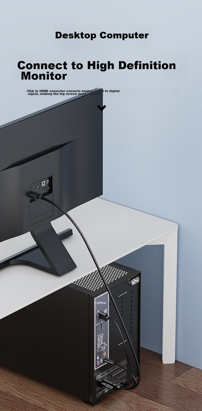 Переходник BIAZE VGA на HDMI с аудио, 3 метра, черный