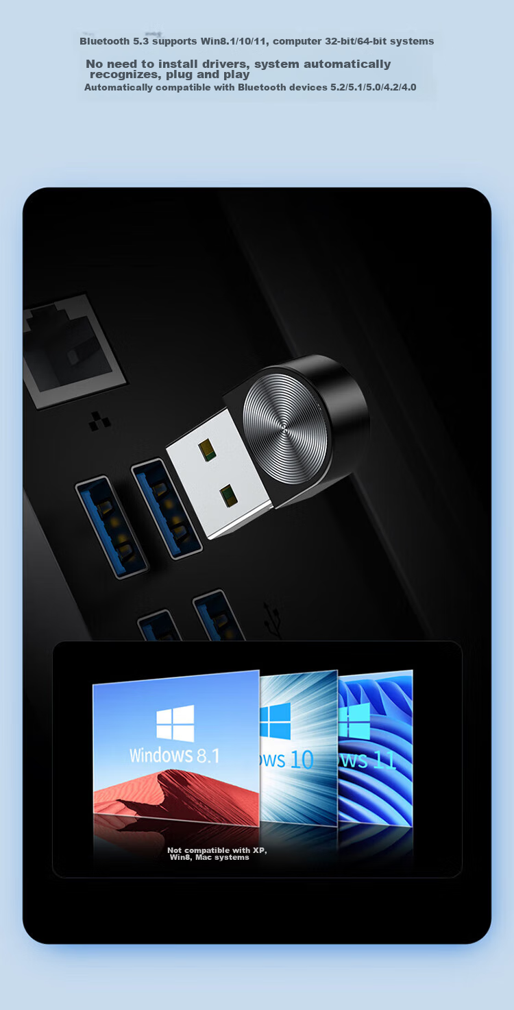 Адаптер Bluetooth 5.3 Shengwei EBT5003G, USB-приемник аудиосигнала, совместимый с ноутбуками, настольными компьютерами, мобильными телефонами, беспроводными наушниками, колонками, мышью, клавиатурой