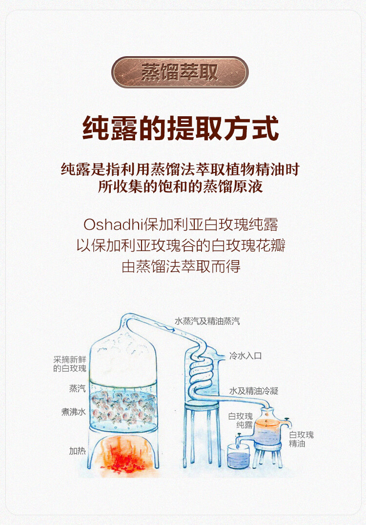 Oshadhi德国O家保加利亚白玫瑰纯露蔷薇纯露500ml补水爽肤水花水湿敷水