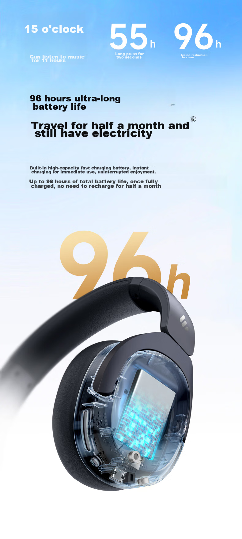 Беспроводные наушники EDIFIER W830NB с активным шумоподавлением, Bluetooth 5.4, 96 часов работы, пространственный звук, двойная золотая сертификация, синий