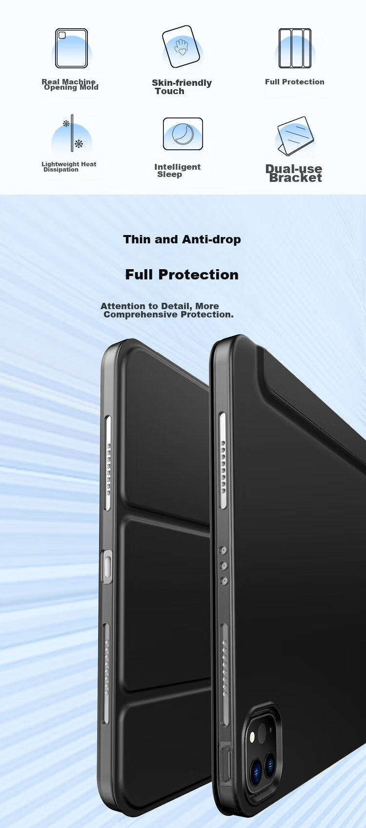 Чехол ALittleFlower для iPad Air 4/5, 10.9 дюймов, противоударный, с поддержкой Smart Sleep, черный