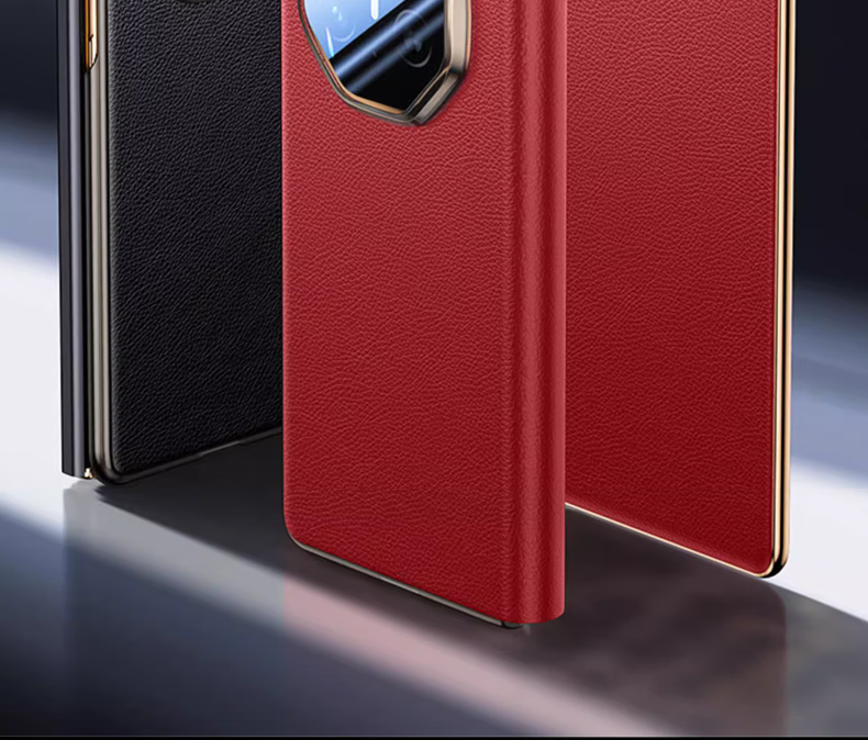 Чехол ZhengJian для Huawei Mate XT/XTs, коллекционное издание, флип-чехол из натуральной кожи, противоударный, ультратонкий, с окном для смарт-флипа, цвет "Розовый"