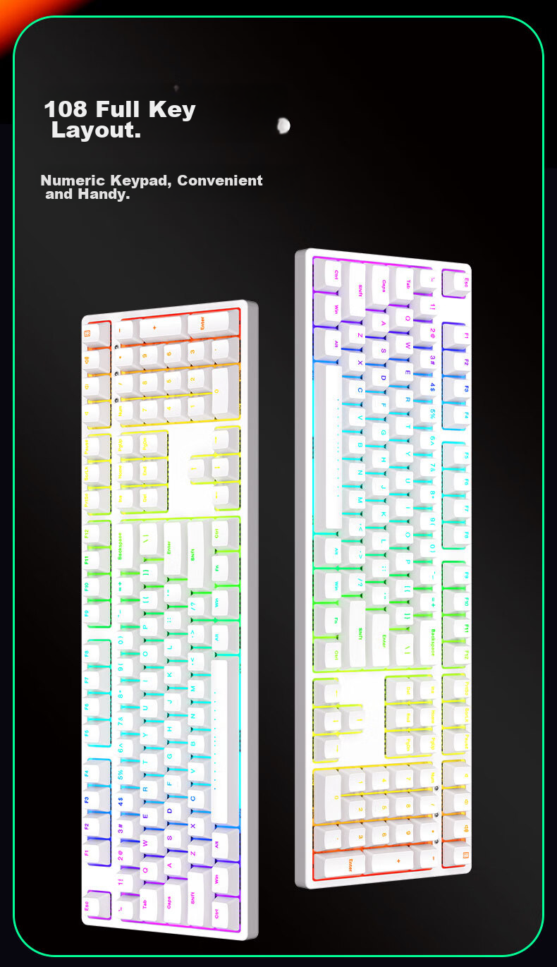 Механическая клавиатура ikbc F210, 108 клавиш, RGB подсветка, Cherry MX Brown, проводная, белая