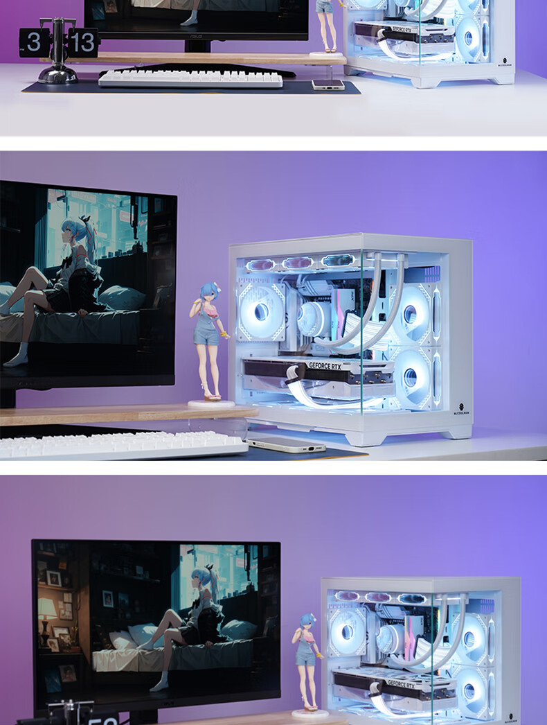 Корпус для ПК WanJia Guyongzhe White Flagship Edition, без передней стойки, с видом на море, M-ATX, поддержка 360мм СЖО, 9 вентиляторов, видеокарта 4090