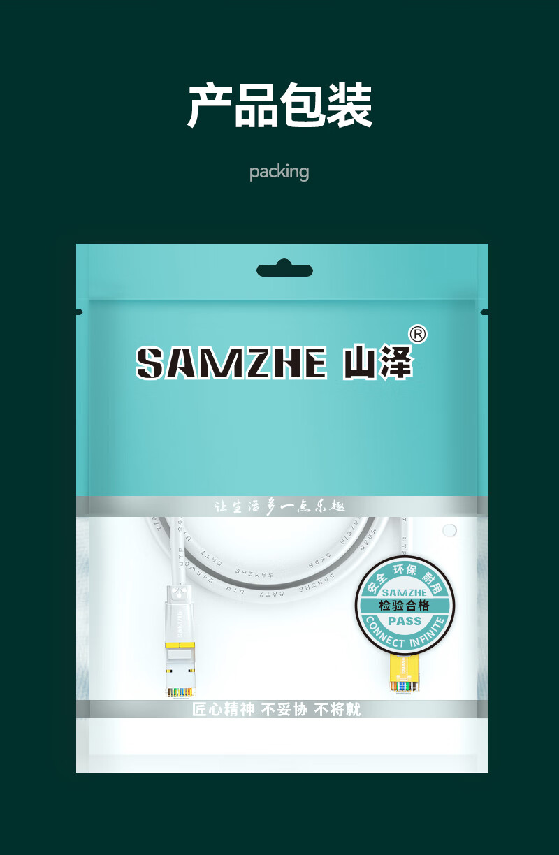 Сетевой кабель SAMZHE CAT7 Ethernet, 10 Гбит/с, экранированный, 1.5 м, белый