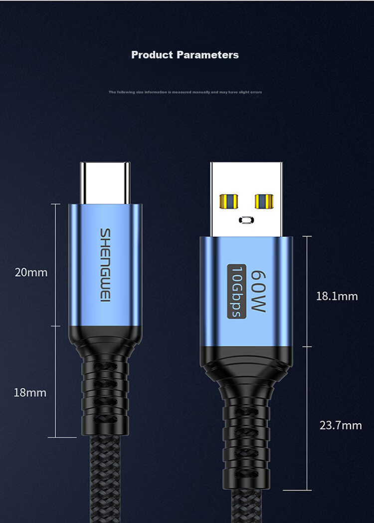Кабель Shengwei USB 3.2 на Type-C, 10 Гбит/с, для внешних жестких дисков, коммутаторов, компьютеров, камер, Apple, Huawei, Samsung, 0.5 метра