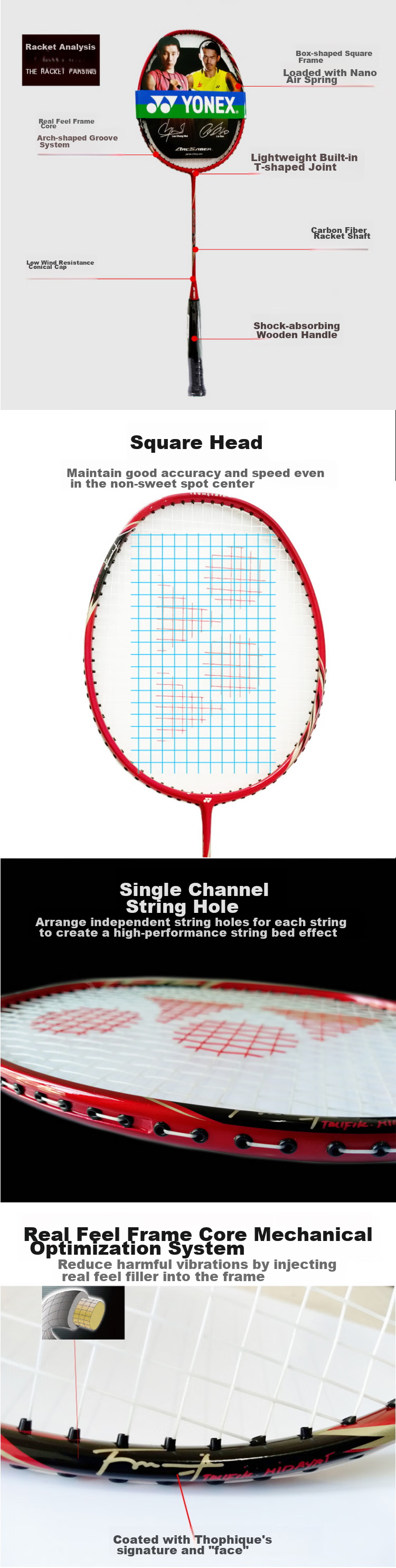 Набор ракеток для бадминтона YONEX AX99pge / ARC100, полнокарбоновые, пара, 4U, с намоткой