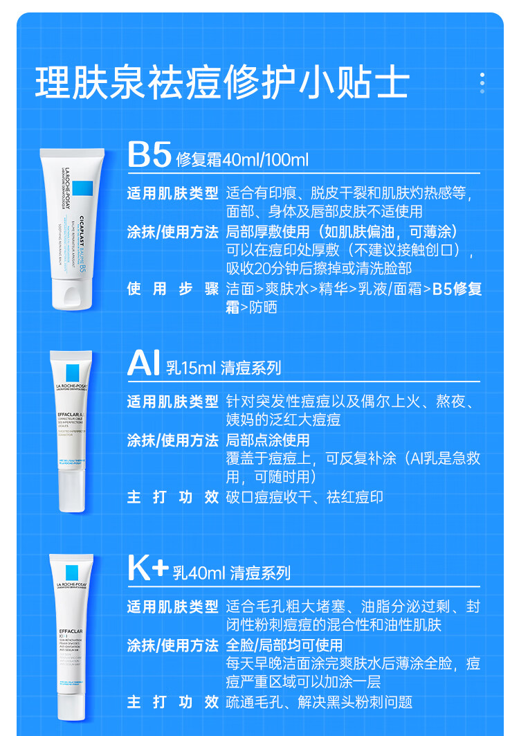 理肤泉（LA ROCHE-POSAY）K+乳40ml 补水保湿霜 控油清痘疏通毛孔净肤塑颜精华霜 护肤礼物