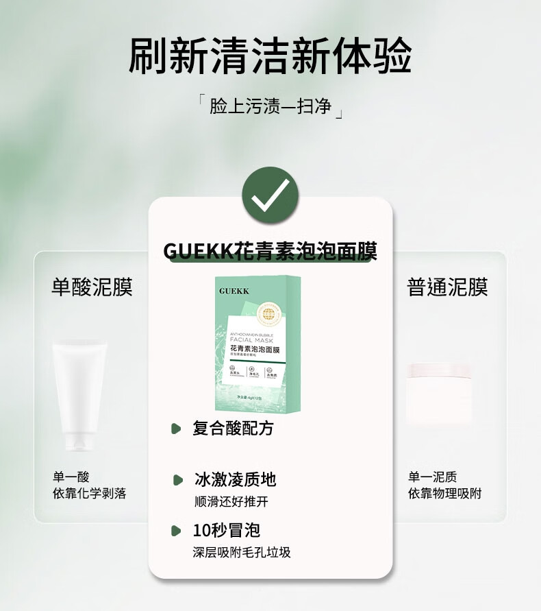 GUEKK花青素泡泡面膜补水清洁泥膜睡眠面膜官方男女清洁黑头大毛孔油痘 2盒【日常面部清洁补水】