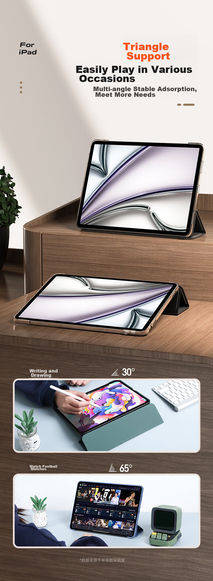 Чехол BIAZE для Apple iPad Air 7/6 11 дюймов M3, защитный, с трехстворчатой подставкой, жесткой задней крышкой, PB507-Лавандовый