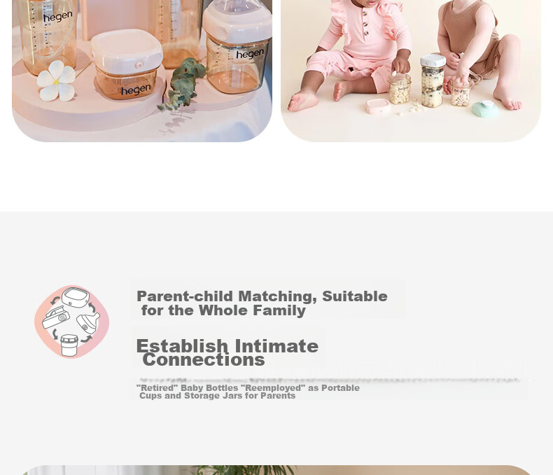 Бутылочка для кормления HEGEN Baby Bottle Set, PPSU, 150мл + 240мл, с крышками для хранения, набор из 2 шт., цвет "Morandi"