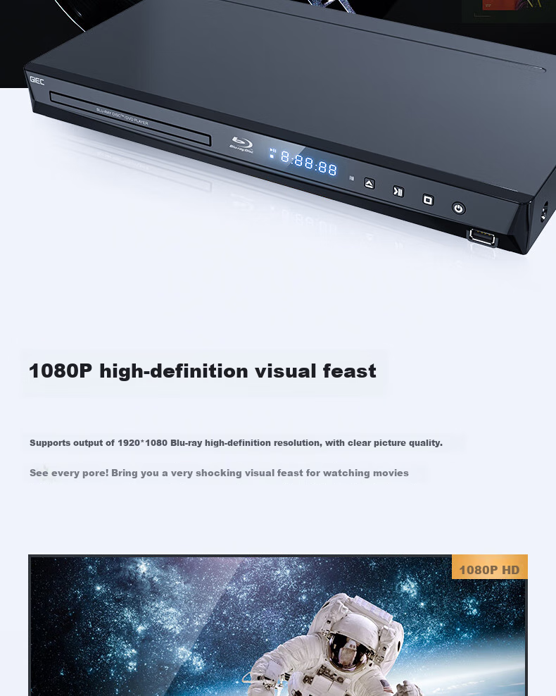 Blu-ray плеер GIEC BDP-G3005, 3D Blu-Ray, 5.1 канальный, домашний проигрыватель дисков высокой четкости, CD-плеер, EVD-плеер, USB-накопитель