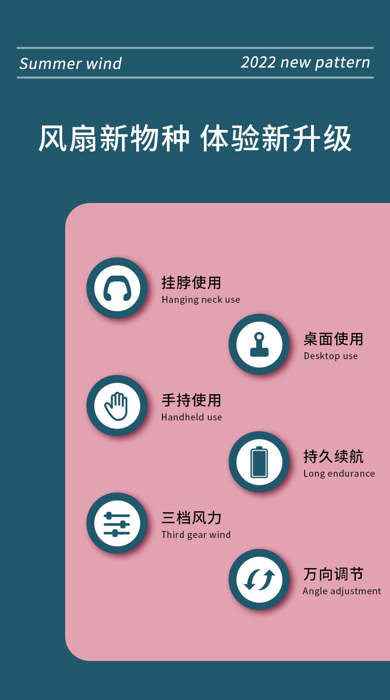 记忆旅行 可拆卸挂脖风扇usb挂颈上下出风扇便捷随身静音学生风扇