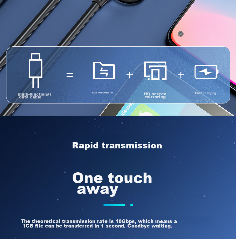 Кабель ULT-unite Type-C/USB 2-в-1, 10 Гбит/с, PD 100 Вт, 4K@60Hz, 0.2 м