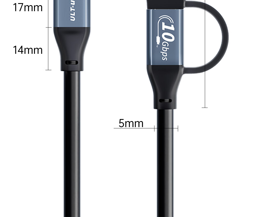 Кабель ULT-unite Type-C/USB 2-в-1, 10 Гбит/с, PD 100 Вт, 4K@60Hz, 0.2 м