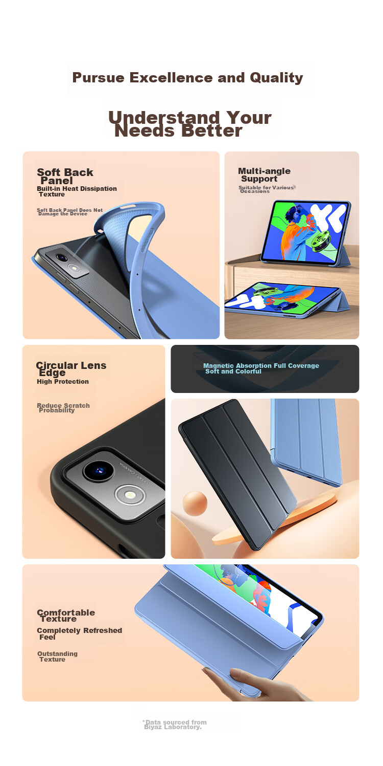 Защитный чехол BIAZE для Lenovo Xiaoxin Pad Pro 2025, 12.7 дюйма, противоударный, с полной защитой, черный