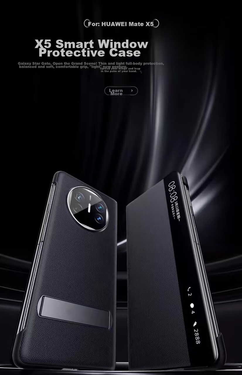 Чехол-книжка Ekakashop для Huawei Mate X5/X3/Collector's Edition, защита от падений, с подставкой, кожаный, с окном Smart View, черный