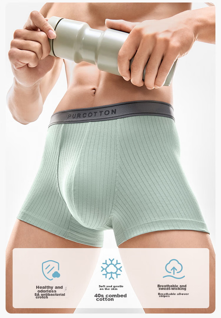 Мужские трусы PurCotton, 5A антибактериальные, дышащие, 95% хлопок, боксеры с высокой эластичностью, сохраняющие форму, отводящие пот