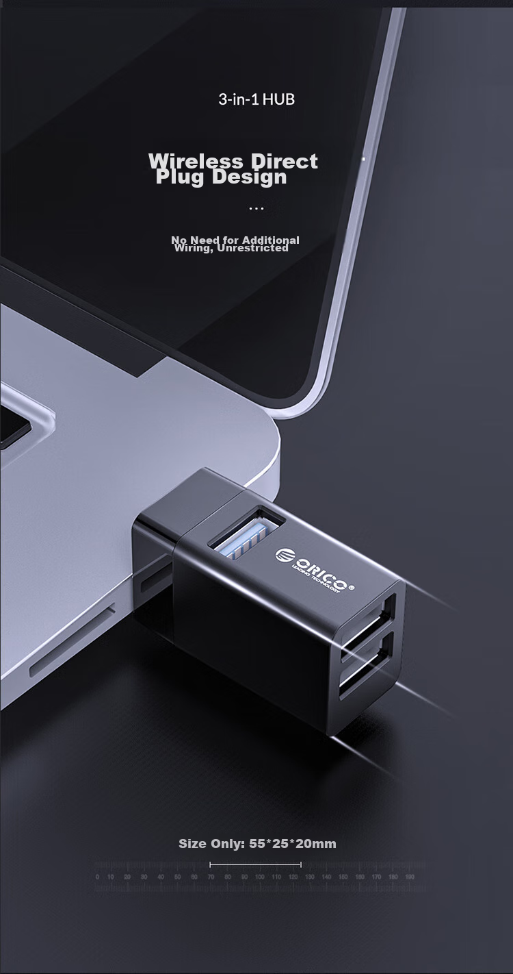 USB-хаб ORICO MINI 3-в-1, док-станция с прямым подключением, черный