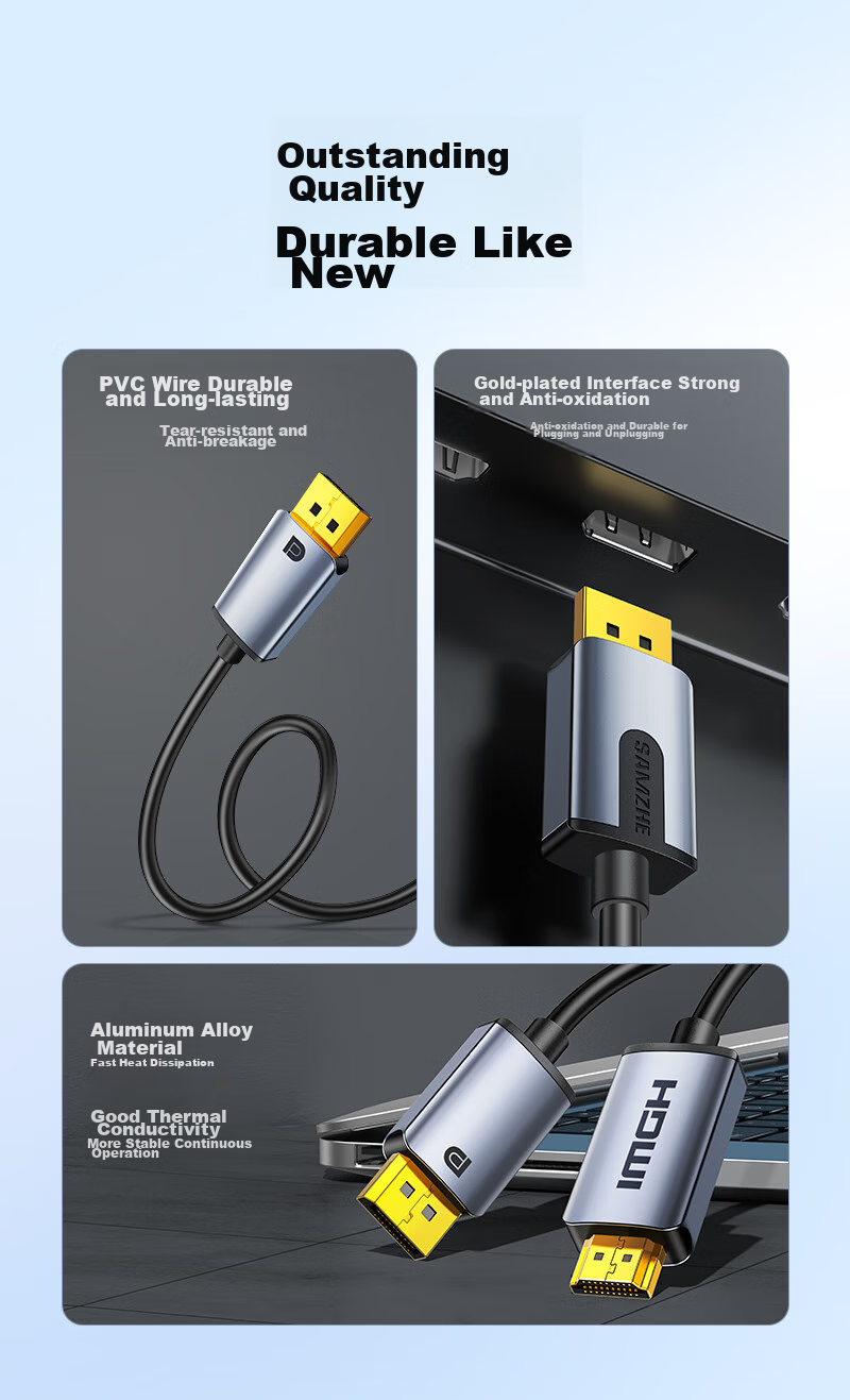 Кабель-адаптер SAMZHE DP to HDMI, версия 1.2, 4K HD, 1 метр, LDH10