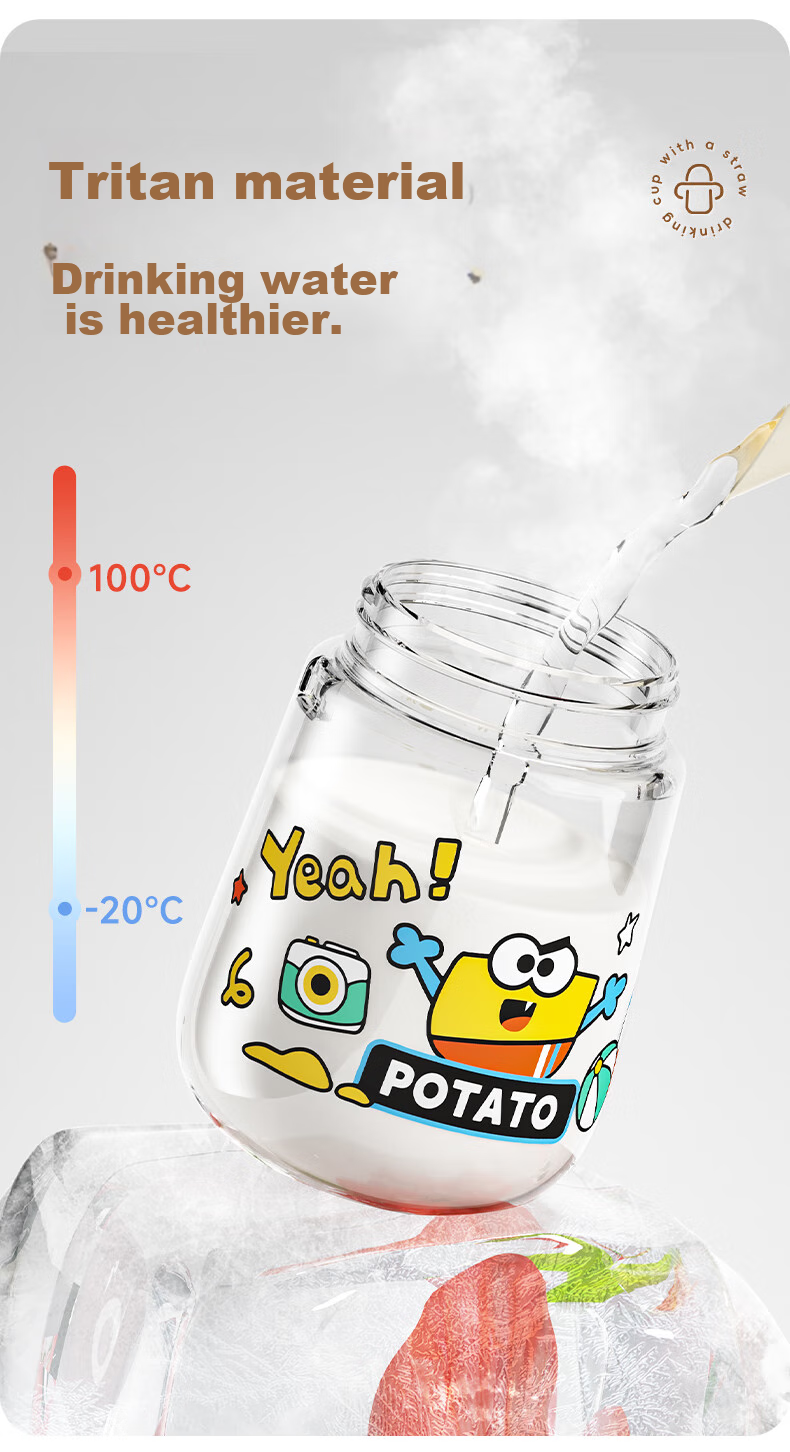 Детская поильная чашка Potato с ручкой и трубочкой, Tritan, 330 мл, желтая