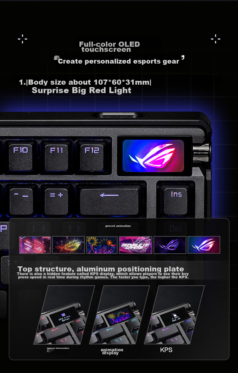 Механическая клавиатура ROG Yemo Extreme, трехрежимная, игровая, 75 клавиш, горячая замена, настраиваемая структура прокладок, полноцветный OLED, подсветка 8K, переключатели NX Snow White