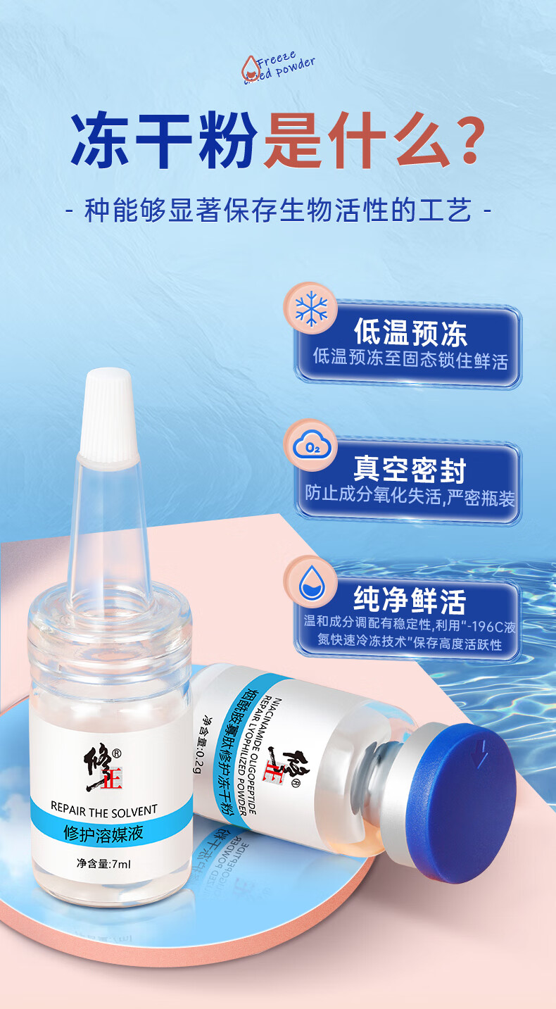 修正烟酰胺寡肽修护冻干粉 祛痘修护红血丝积雪草精华原液套盒 3对