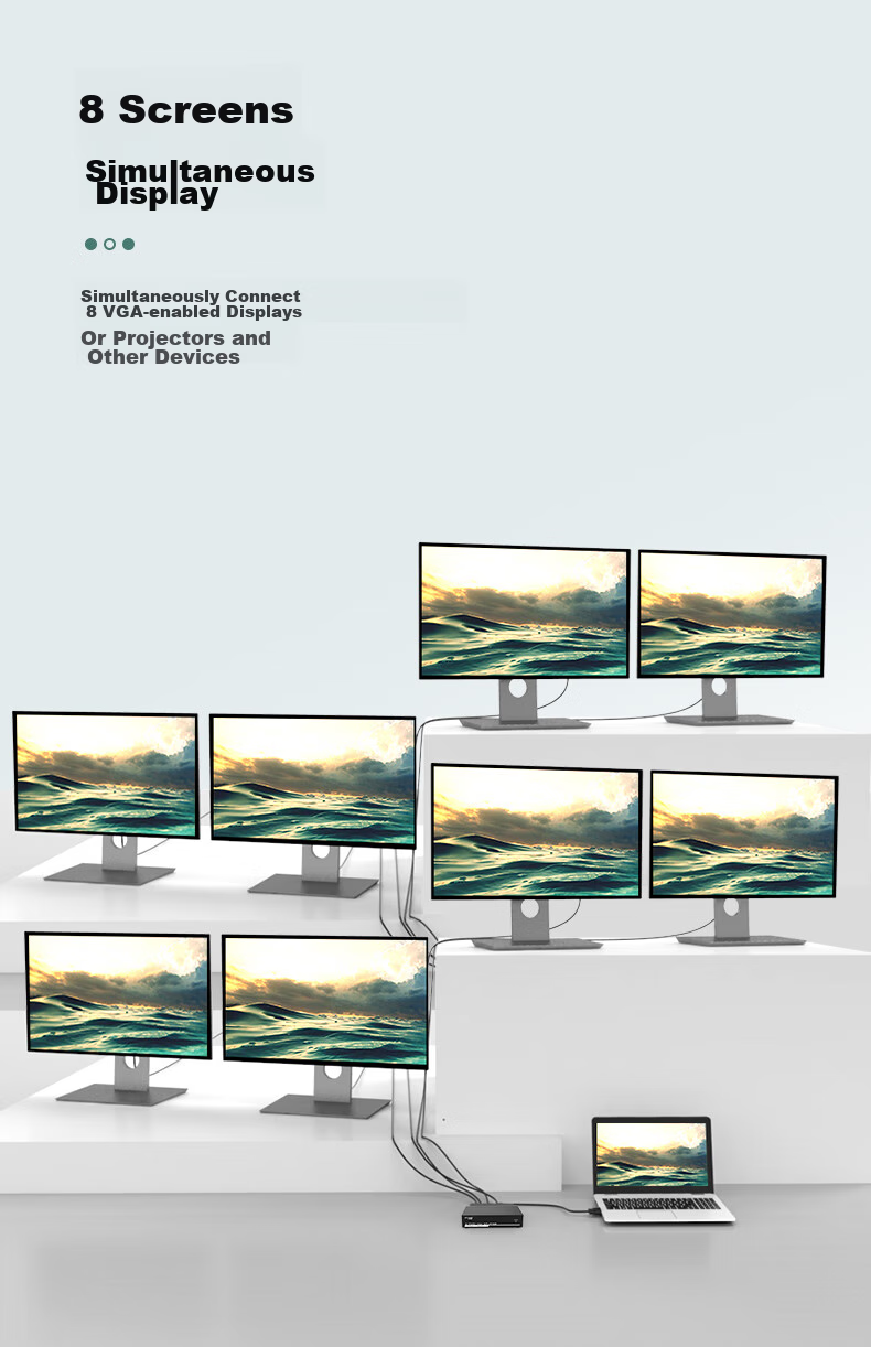 VGA сплиттер MT-viki MT-3508, 1 вход, 8 выходов, 1920x1440, 350 МГц, 45 м, черный