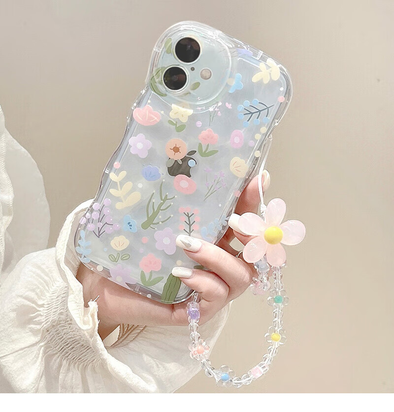 Чехол для iPhone 17 Jiangming, противоударный с защитой камеры и браслетом, прозрачный цветочный узор