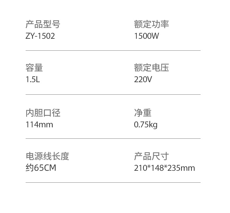 志高（CHIGO）电水壶烧水壶电热水壶 不锈钢双层防烫 1.5L容量ZY-1502 蓝白