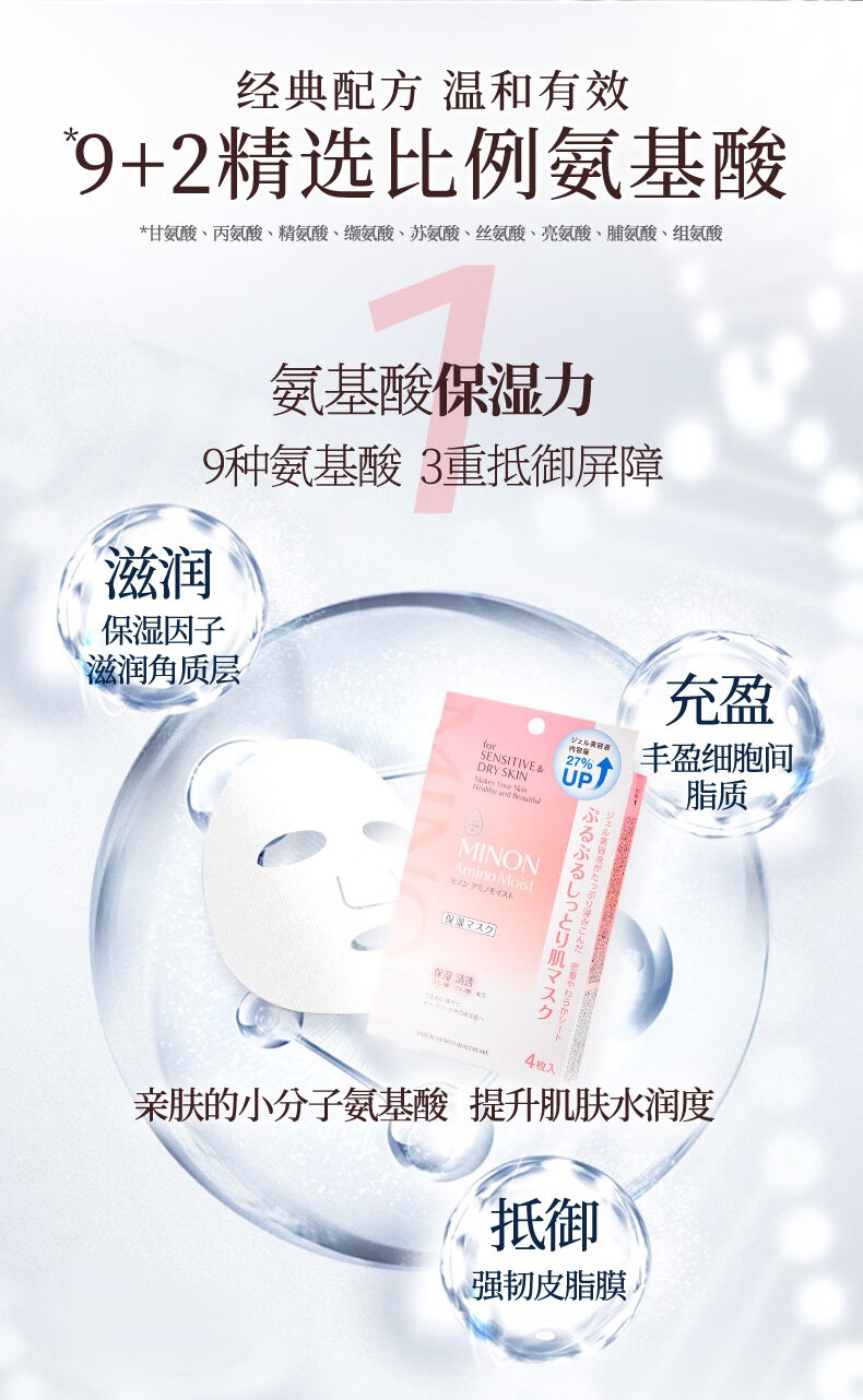 蜜浓MINON氨基酸滋润保湿锁水防御修护凝胶面膜28ml*4p（增量版）