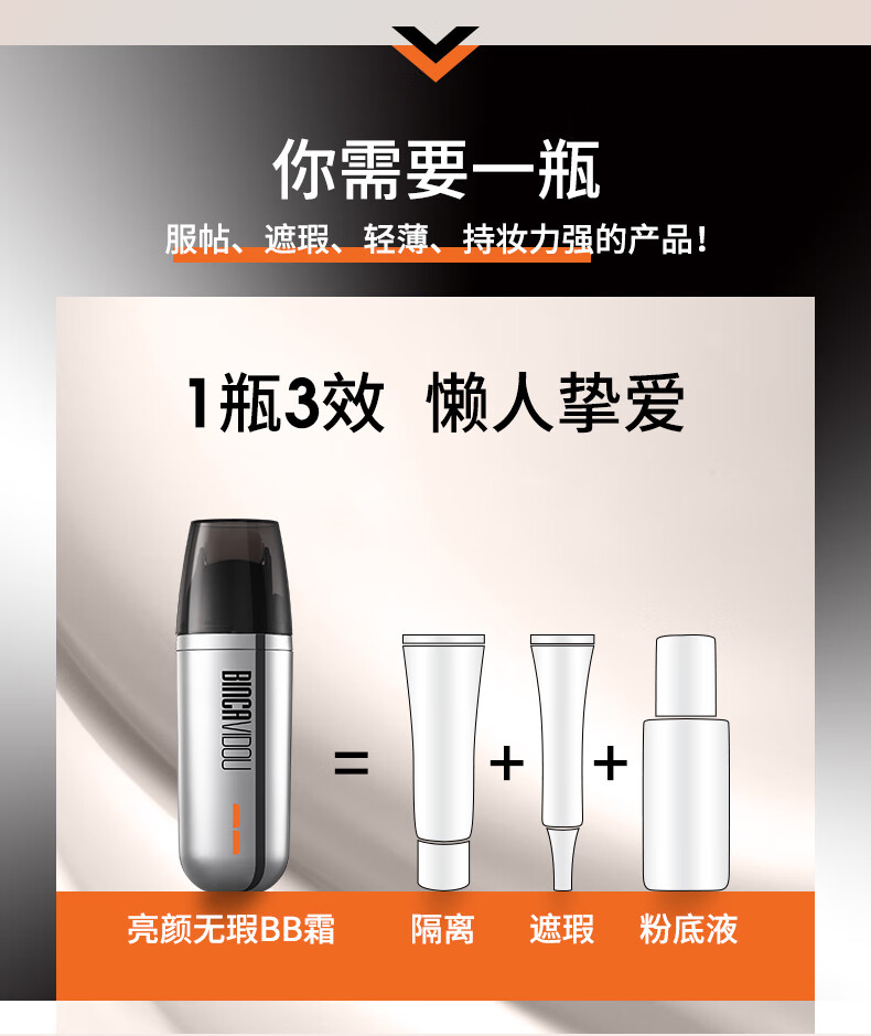 卞卡（BINCA VIDOU）亮颜无瑕滚轮BB霜持久遮瑕不脱妆保湿自然轻薄隔离遮瑕粉底30ml