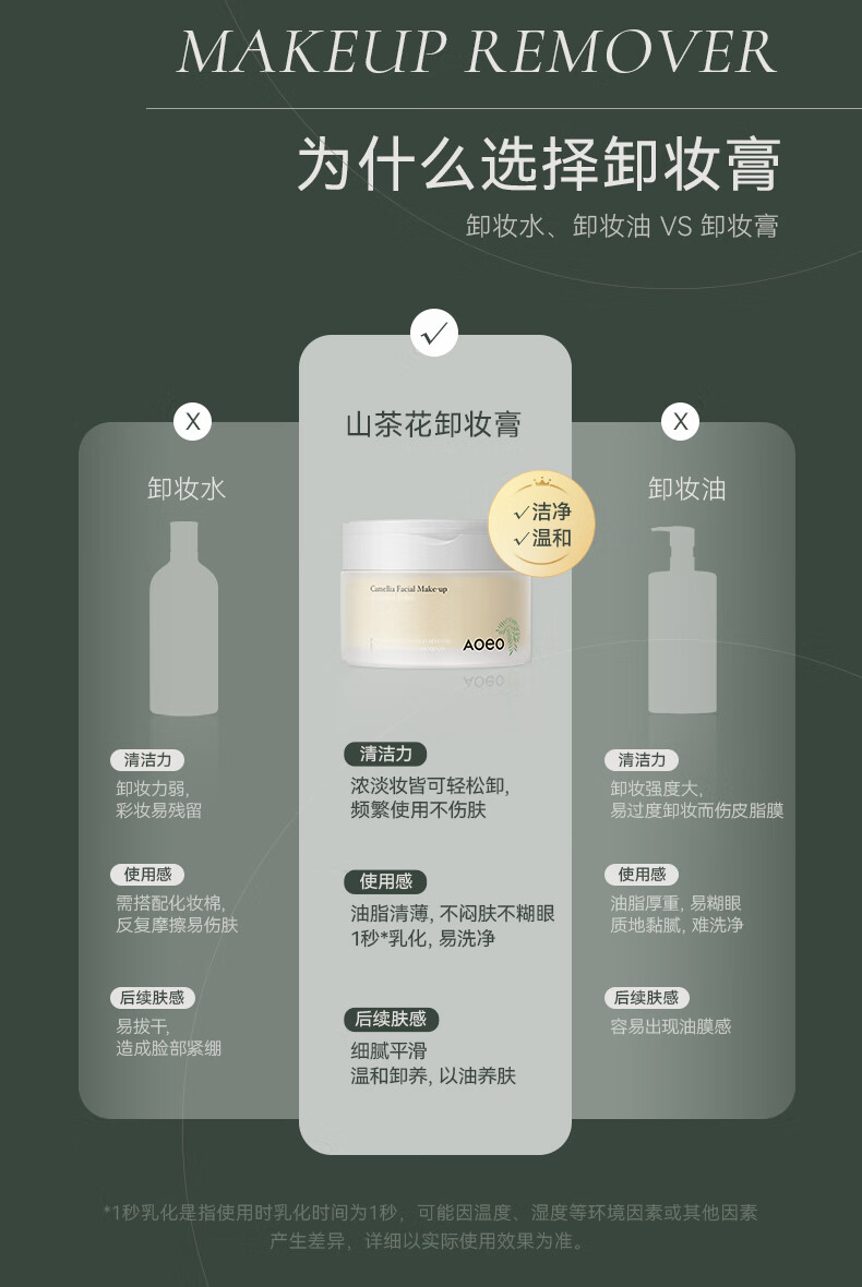 AOEO山茶花卸妆膏100g温和呵护肌肤不油腻脸部眼唇可用