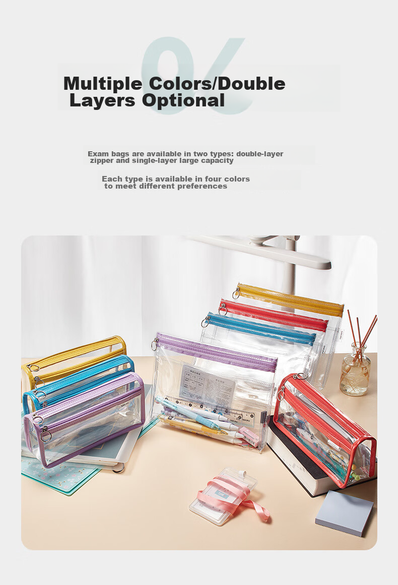 Пенал SAKURA Transparent Exam Pencil Case, фиолетовый, с двойной молнией, для учеников