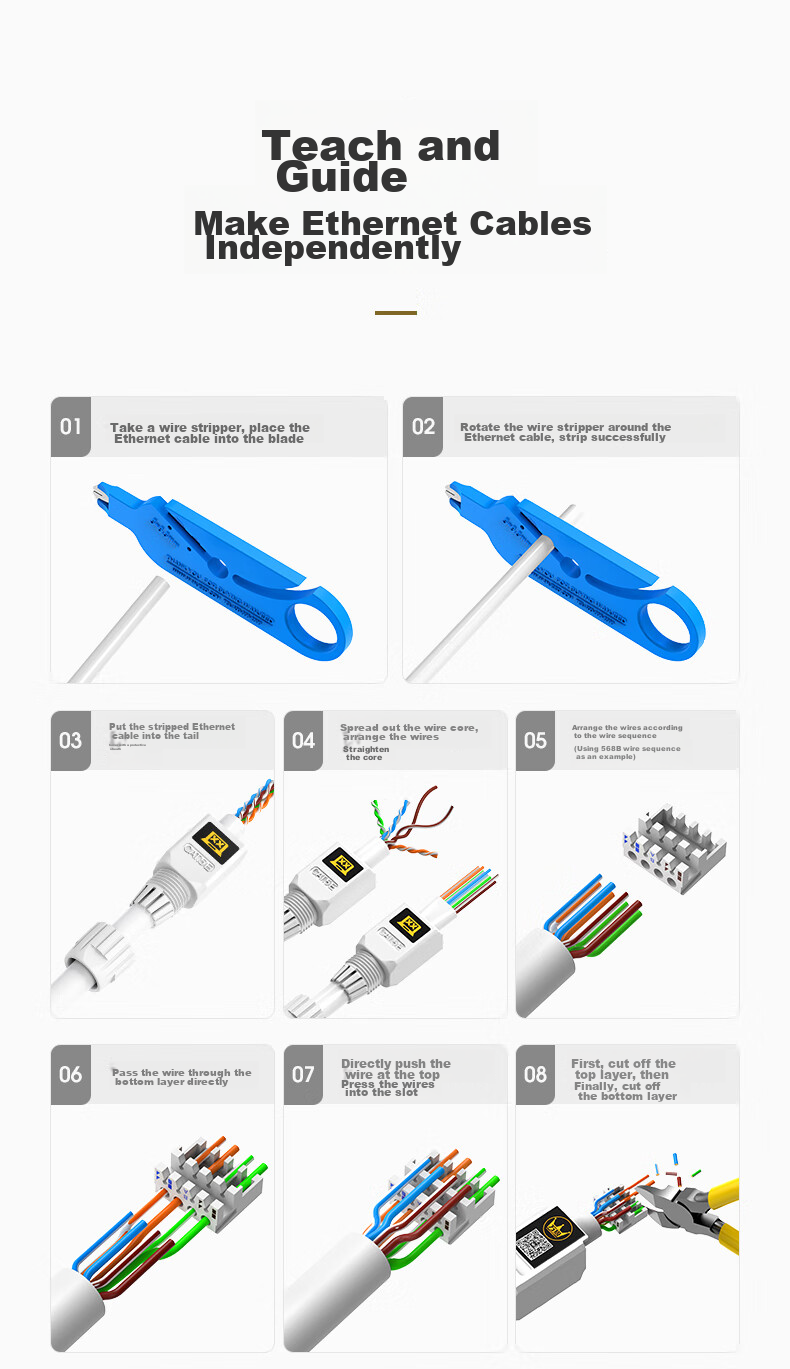 Сетевой коннектор WANJEED Cat5e без инструмента, неэкранированный, для высокоскоростной передачи данных, черный WJ-15148