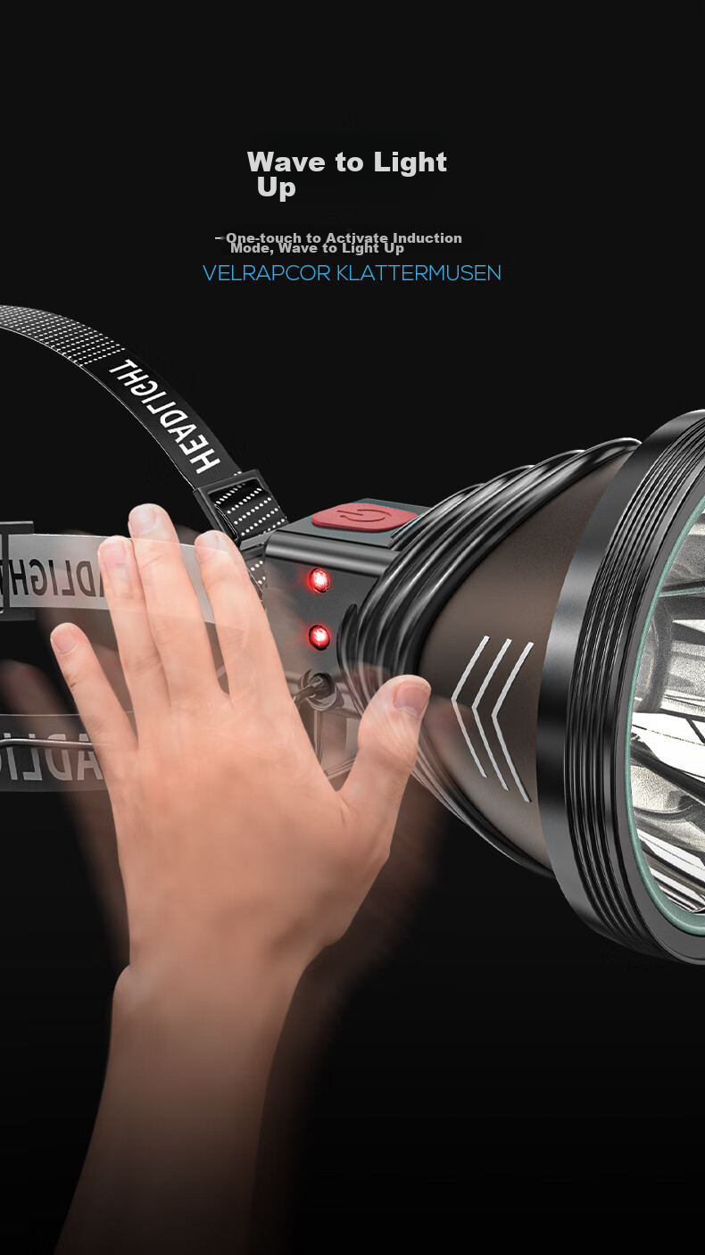 Налобный фонарь Weixiaoshsha K87 P90, светодиодный, с датчиком движения, долговечный аккумулятор, сверхъяркий дальний свет для пляжа, ночной рыбалки и подводной охоты