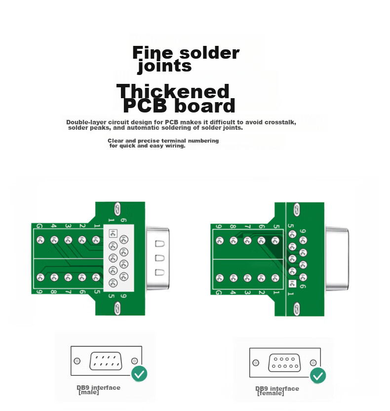 KSRGB DB9 Solderless Connector, RS232/485/422 Serial Port Head, No-Solder 9-Pin Terminal Block, COM Port Adapter (Screw Rod, Female Head, 5-Piece Set), KS-D