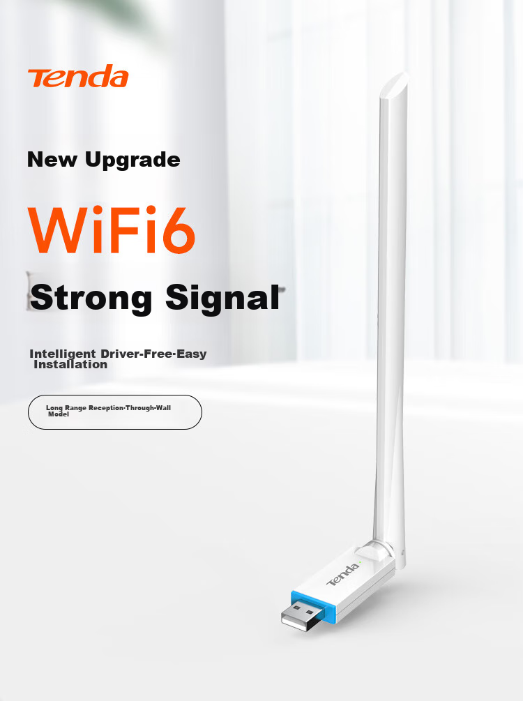 Tenda U2 V5.0 WiFi 6 USB беспроводной сетевой адаптер, 300 Мбит/с, внешний USB-адаптер Wi-Fi 6, высокопроизводительная антенна 6dBi, для настольных ПК и ноутбуков