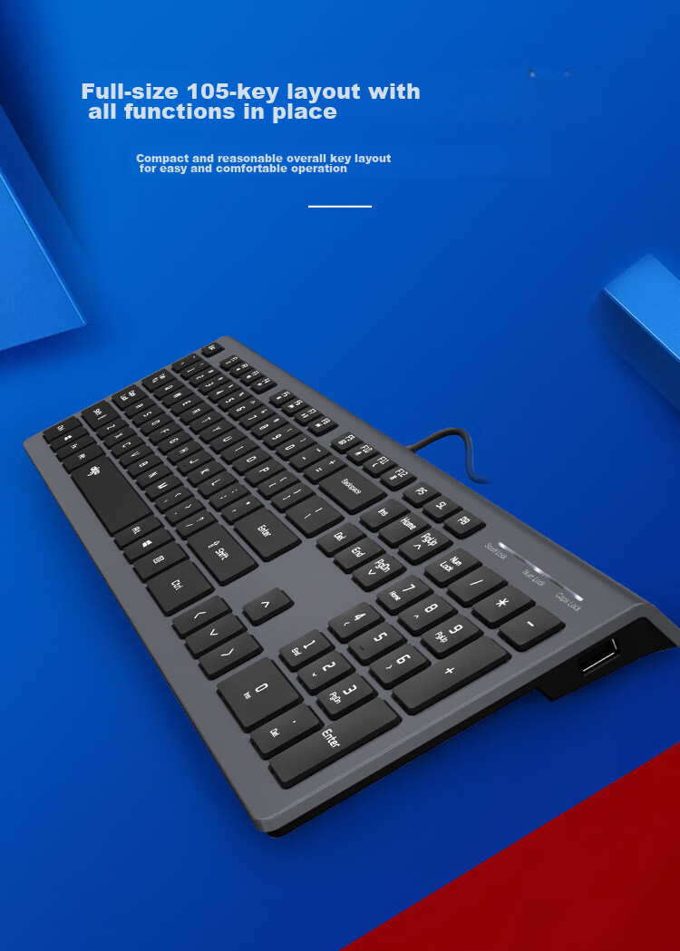 Проводная офисная клавиатура Aigo V700 с 2 USB-портами, титаново-серый
