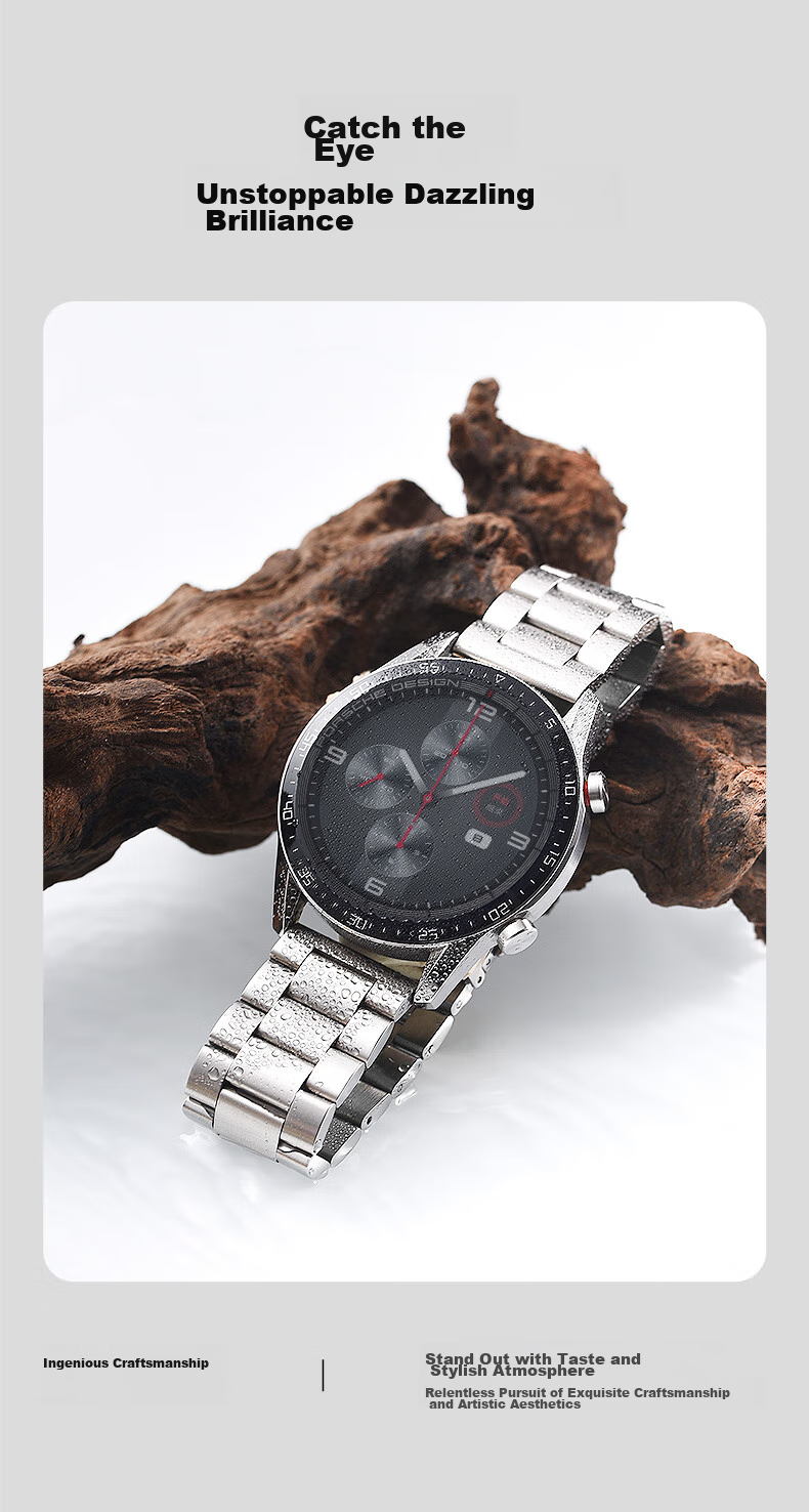 Ремешок из нержавеющей стали MSSM для Huawei Watch GT5/4/3/Watch3/Pro и Honor Magic2, трехзвенный, черный, 20 мм