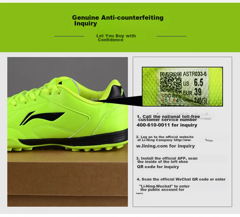 Футбольные бутсы Li-Ning для мужчин и женщин, с шипами TF для искусственного газона, профессиональные соревновательные и тренировочные бутсы для взрослых, подростков, школьников и детей, зеленые, размер 43