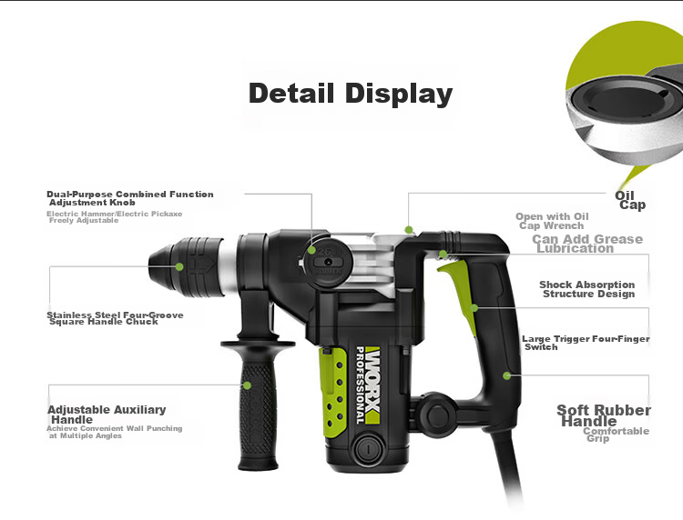 Ударная дрель WORX WU327D 1050 Вт, 26 мм, двойного назначения, с регулировкой скорости, патрон 4-х кулачковый