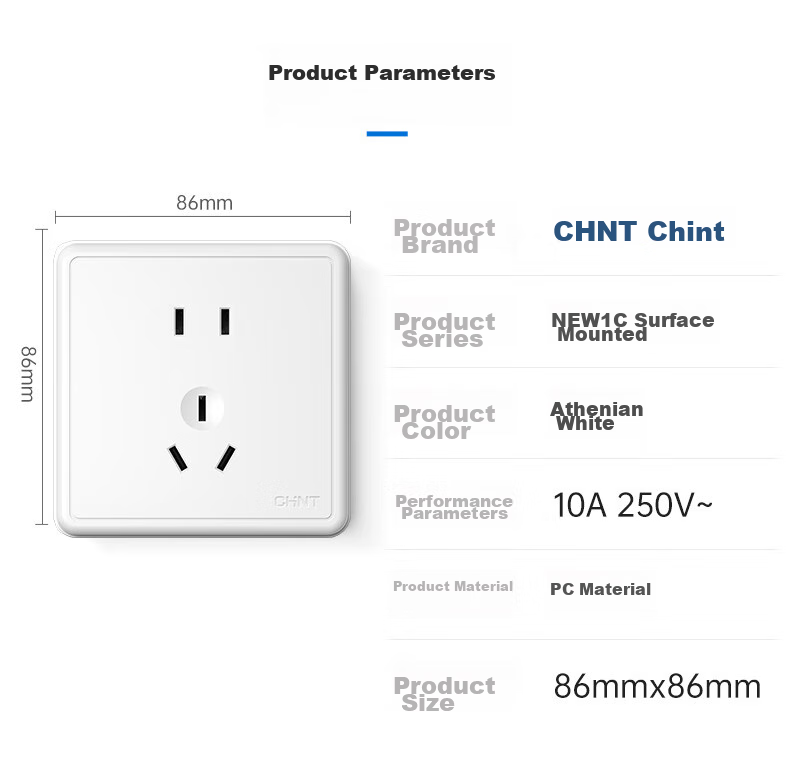 CHNT Панель для настенного монтажа с пятигнездной розеткой, 10А, 250В~, 86x86 мм, белый