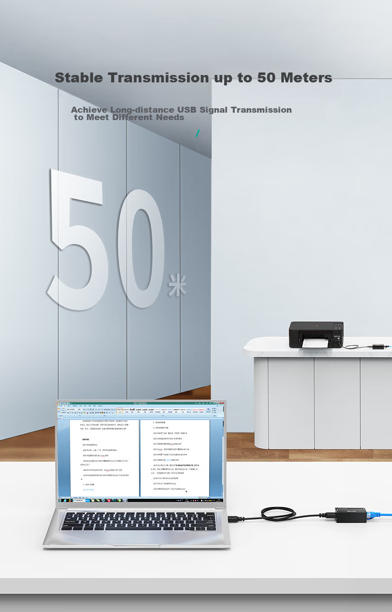 Удлинитель USB 2.0 MT-viki MT-250FT, 50 метров, через Ethernet кабель RJ45, без драйверов