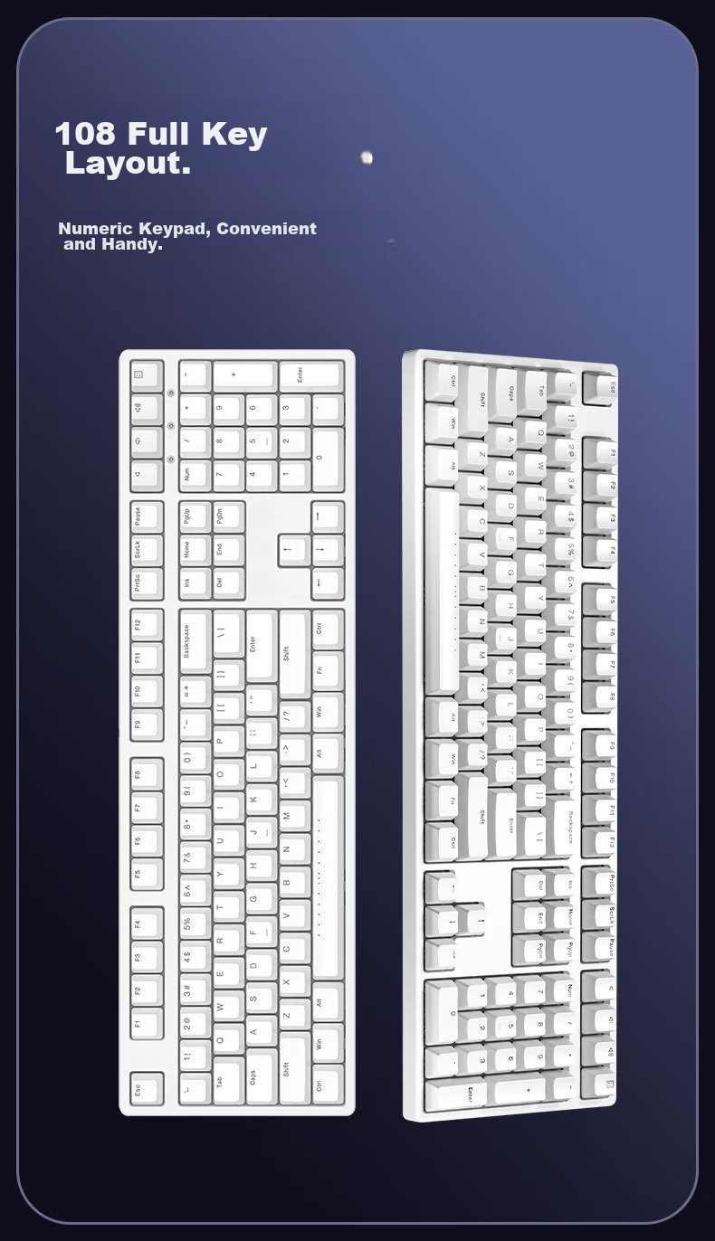 Механическая клавиатура ikbc C108 Wired White Red Switch, 108 клавиш, проводная, белая