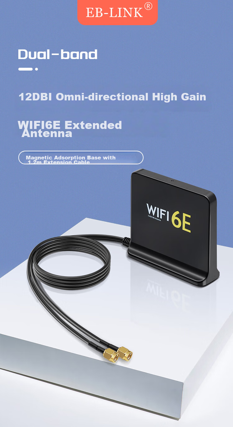 Сетевая карта EB-LINK PCI-E WIFI6E, двухдиапазонная 2.4G/5G, антенна SMA 12DB, 1.2м, черная