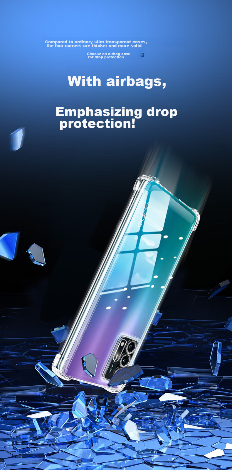 Чехол Freeson для OPPO A93/A93s, простой, тонкий, с полной защитой камеры, анти-капля, прозрачный, мягкий чехол [Угловые воздушные подушки - с ремешком] Прозрачный
