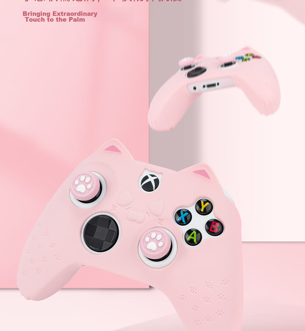 Чехол для геймпада Jixiang Xbox, зеленый, силиконовый, с колпачками для джойстика в виде кошачьей лапы